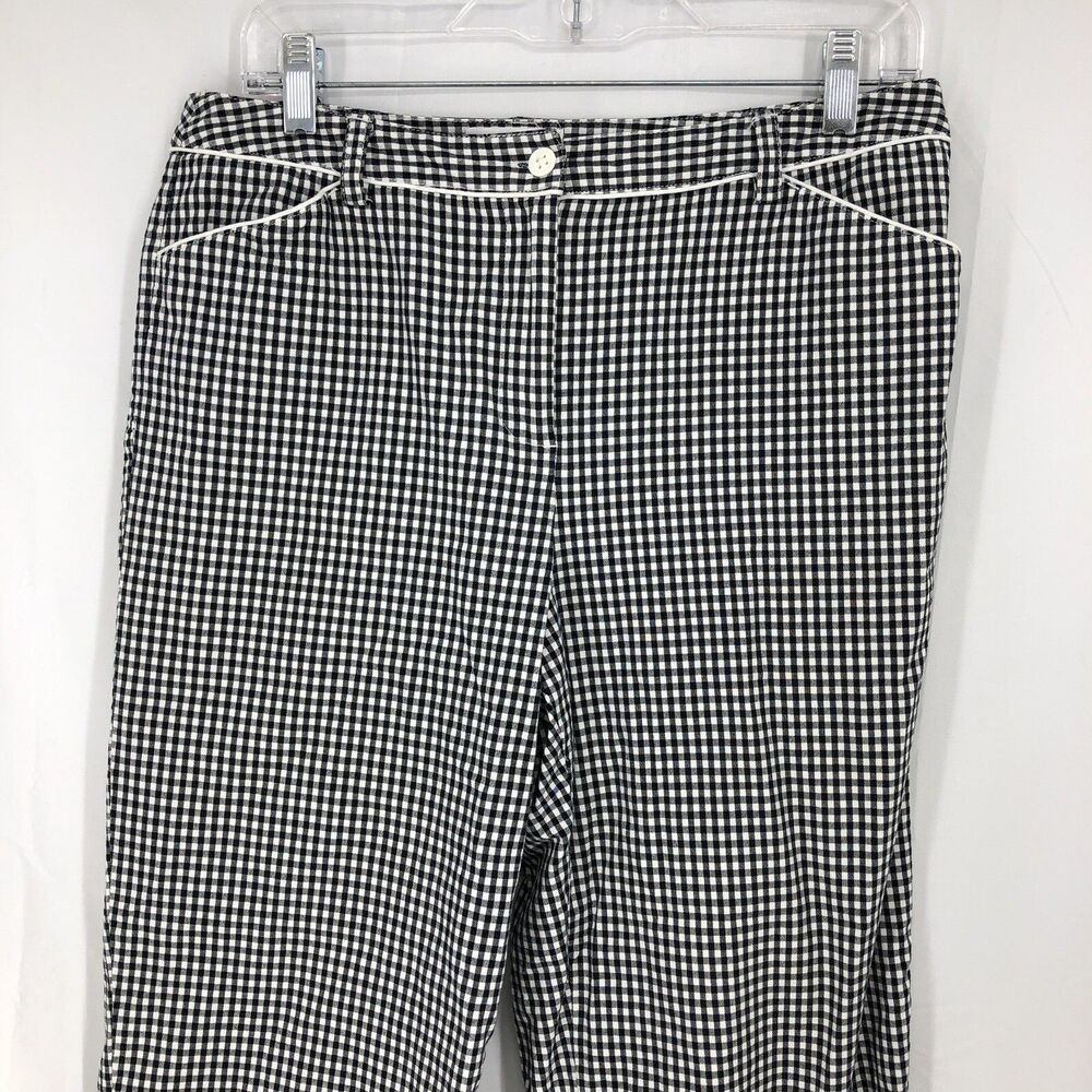 Talbots Black White Gingham Check Plaid Cropped Pants 8 (32x23)